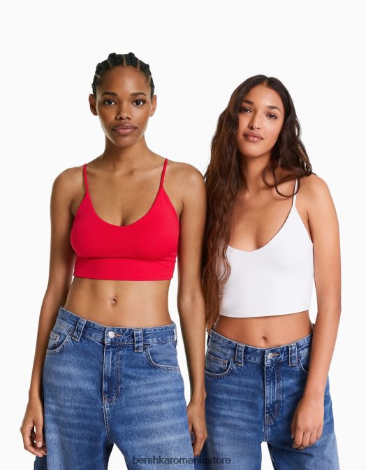 Bershka femei pachet de 2 crop top cu bretele multicolor Z86D785 îmbrăcăminte