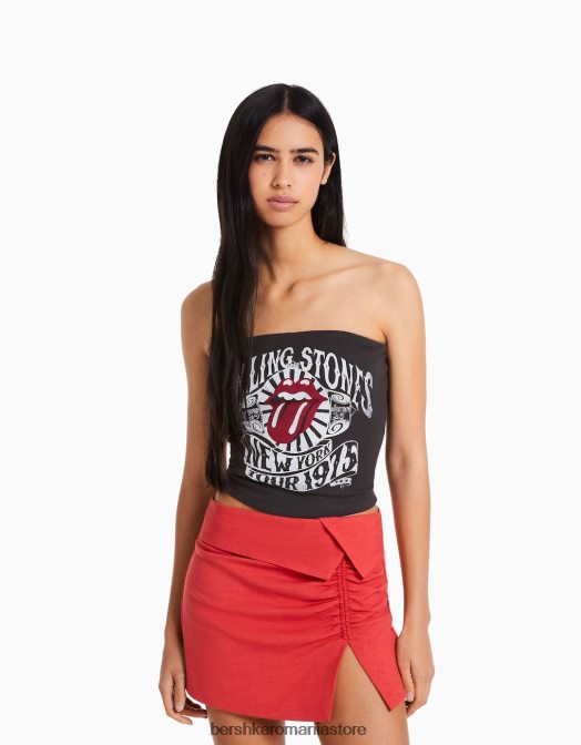 Bershka femei rolling stones bandeau top gri Z86D668 îmbrăcăminte