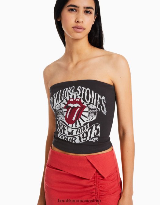 Bershka femei rolling stones bandeau top gri Z86D668 îmbrăcăminte