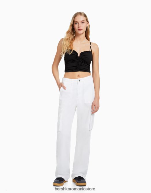 Bershka femei top adunat cu detaliu decolteu negru Z86D784 îmbrăcăminte