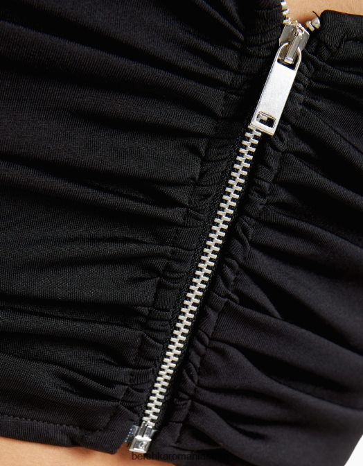 Bershka femei top adunat cu detaliu decolteu negru Z86D784 îmbrăcăminte