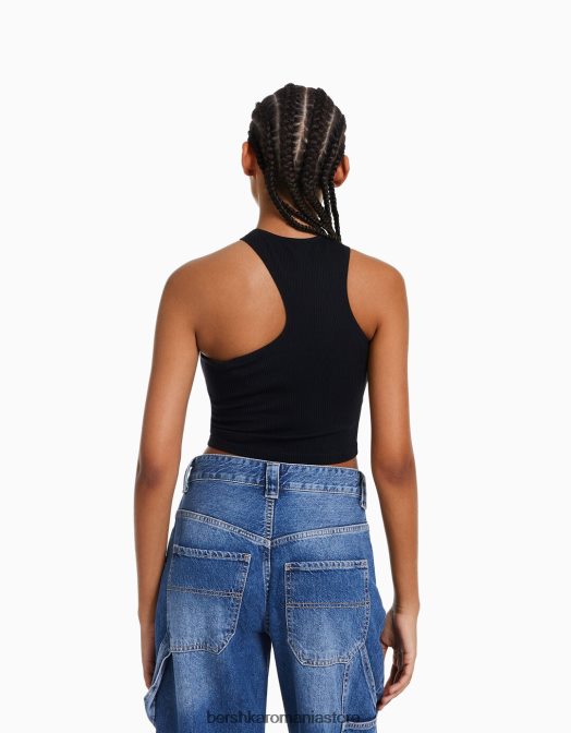 Bershka femei top asimetric fără cusături negru Z86D876 îmbrăcăminte