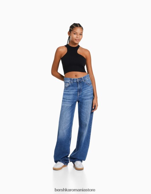 Bershka femei top asimetric fără cusături negru Z86D876 îmbrăcăminte