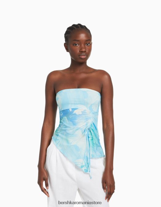 Bershka femei top bandeau cu detaliu strâns albastru Z86D705 îmbrăcăminte