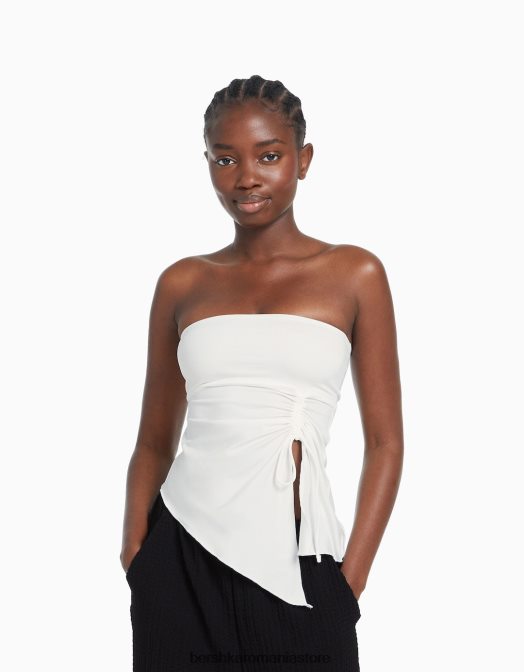 Bershka femei top bandeau cu detaliu strâns cremă Z86D704 îmbrăcăminte