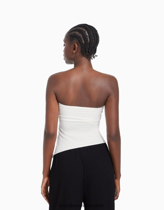 Bershka femei top bandeau cu detaliu strâns cremă Z86D704 îmbrăcăminte