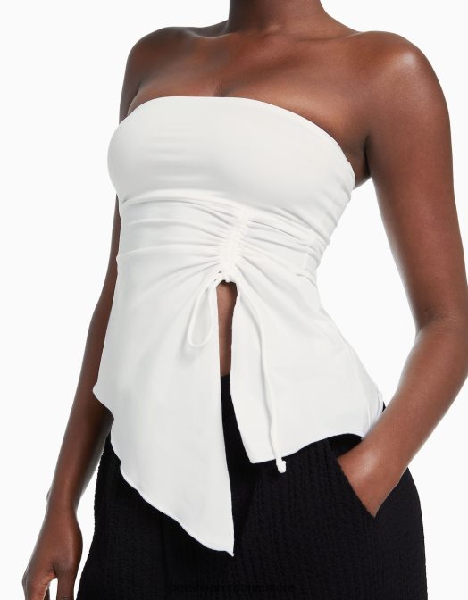 Bershka femei top bandeau cu detaliu strâns cremă Z86D704 îmbrăcăminte