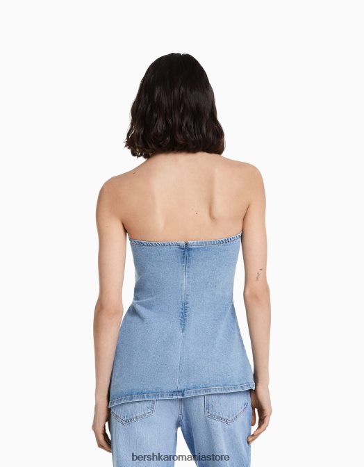 Bershka femei top bandeau din denim albastru deschis Z86D1847 îmbrăcăminte