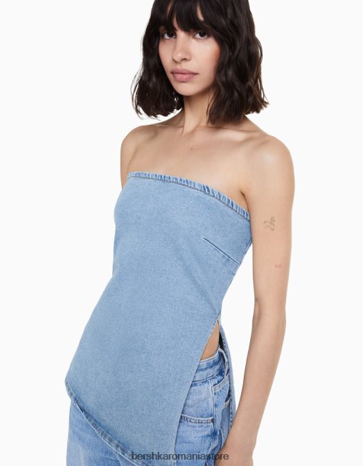 Bershka femei top bandeau din denim albastru deschis Z86D1847 îmbrăcăminte