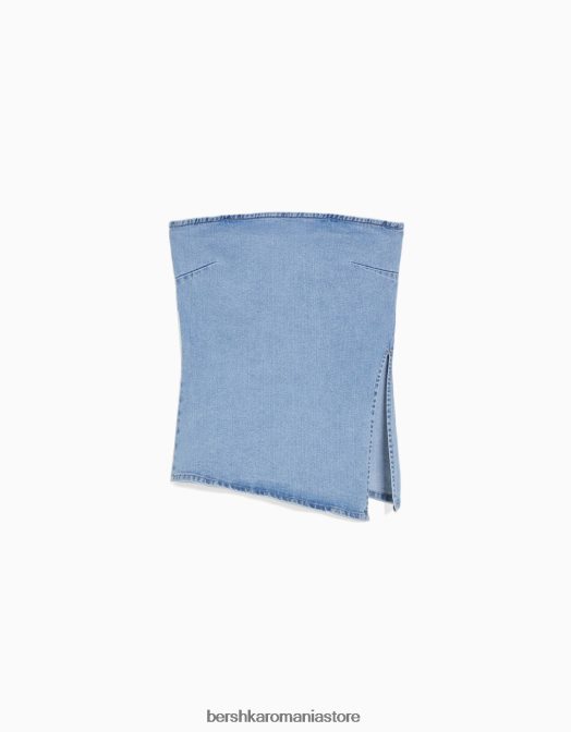 Bershka femei top bandeau din denim albastru deschis Z86D1847 îmbrăcăminte
