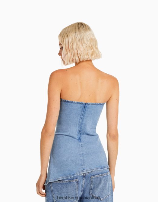 Bershka femei top bandeau din denim albastru deschis Z86D712 îmbrăcăminte