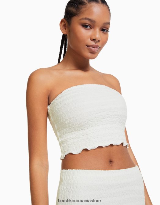 Bershka femei top bandeau din tricot vafe alb Z86D859 îmbrăcăminte