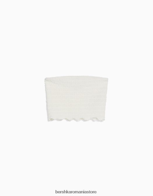 Bershka femei top bandeau din tricot vafe alb Z86D859 îmbrăcăminte