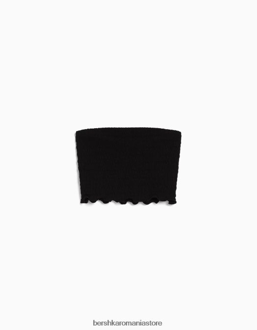 Bershka femei top bandeau din tricot vafe negru Z86D858 îmbrăcăminte