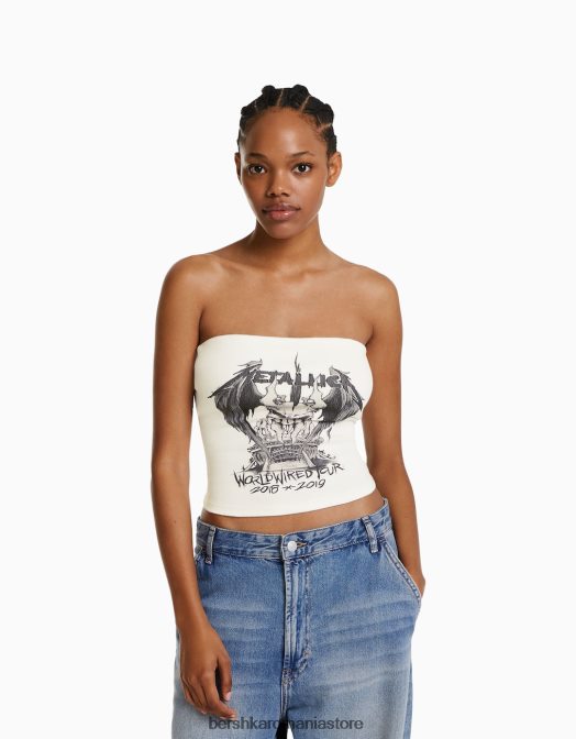 Bershka femei top bandeau imprimeu metallica alb Z86D667 îmbrăcăminte