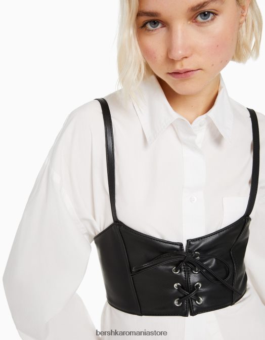 Bershka femei top bralette corset cu siret negru Z86D866 îmbrăcăminte