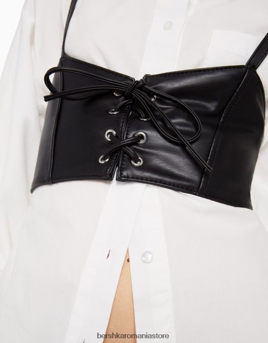 Bershka femei top bralette corset cu siret negru Z86D866 îmbrăcăminte