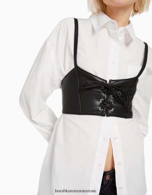 Bershka femei top bralette corset cu siret negru Z86D866 îmbrăcăminte