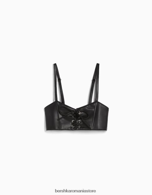Bershka femei top bralette corset cu siret negru Z86D866 îmbrăcăminte