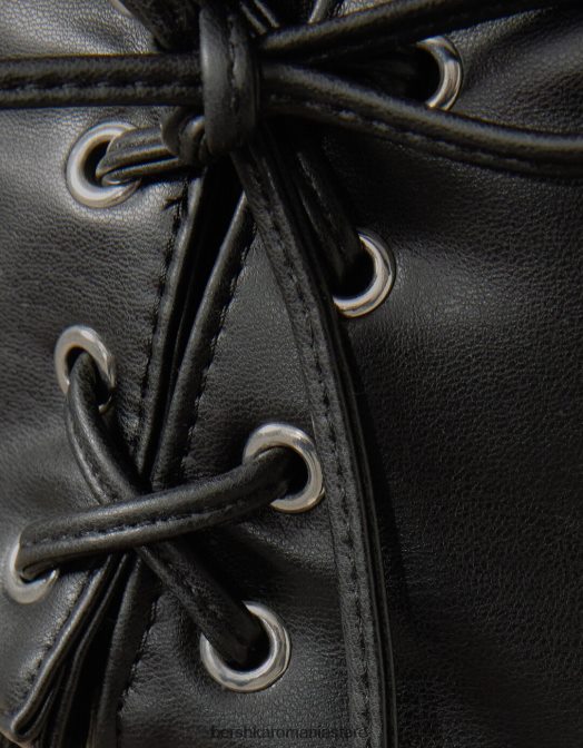 Bershka femei top bralette corset cu siret negru Z86D866 îmbrăcăminte