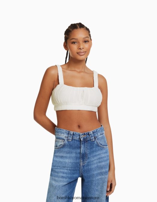 Bershka femei top bralette din crepon cu bretele cremă Z86D1919 îmbrăcăminte