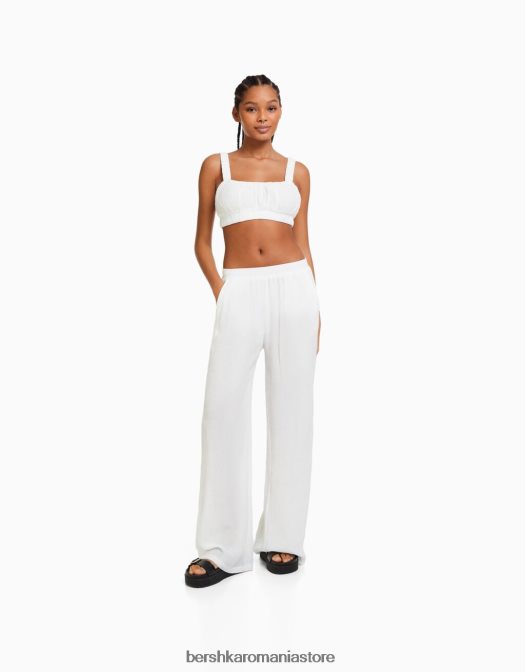 Bershka femei top bralette din crepon cu bretele cremă Z86D847 îmbrăcăminte