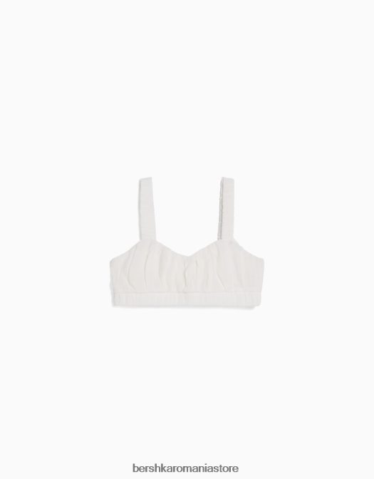 Bershka femei top bralette din crepon cu bretele cremă Z86D847 îmbrăcăminte