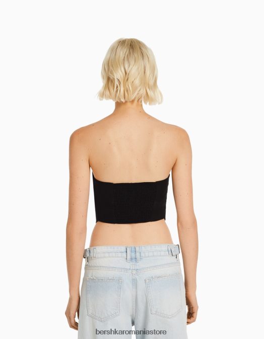 Bershka femei top bustieră din amestec de in negru Z86D746 îmbrăcăminte