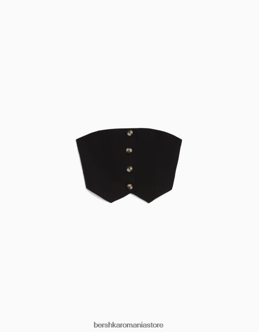 Bershka femei top bustieră din amestec de in negru Z86D746 îmbrăcăminte