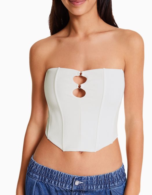 Bershka femei top corset bandeau alb Z86D675 îmbrăcăminte