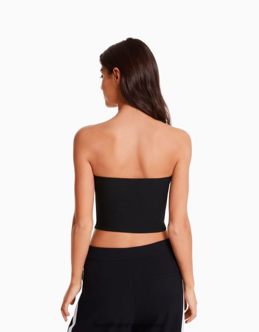 Bershka femei top corset bandeau negru Z86D674 îmbrăcăminte