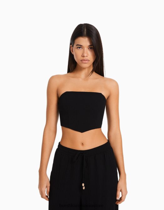 Bershka femei top corset bandeau negru Z86D703 îmbrăcăminte