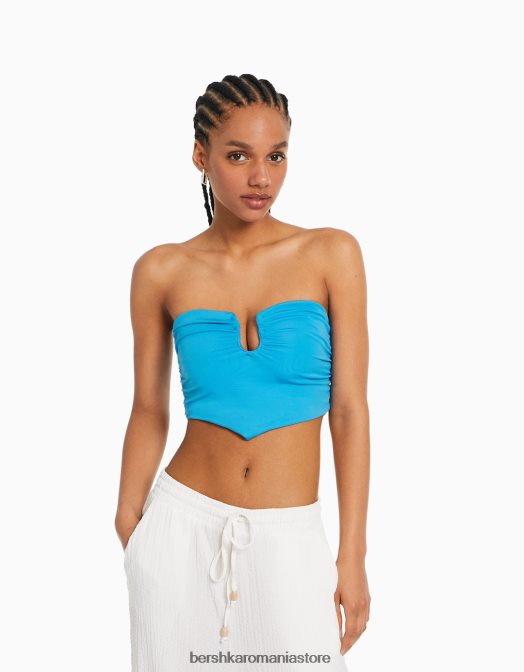 Bershka femei top corset confort cu detaliu albastru Z86D693 îmbrăcăminte