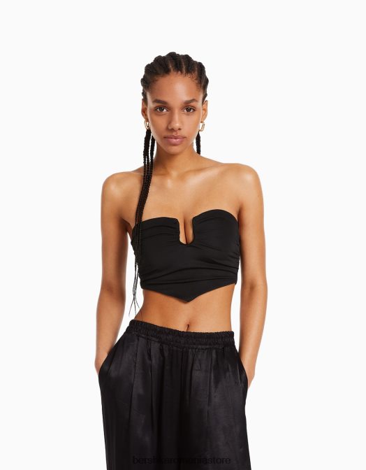 Bershka femei top corset confort cu detaliu negru Z86D694 îmbrăcăminte