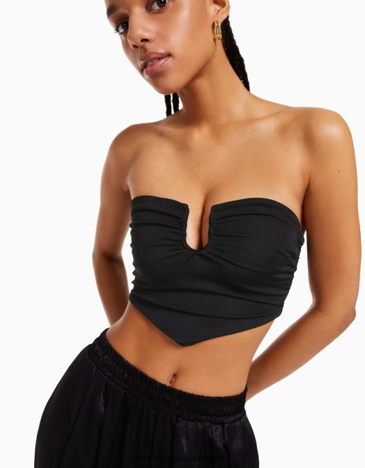 Bershka femei top corset confort cu detaliu negru Z86D694 îmbrăcăminte