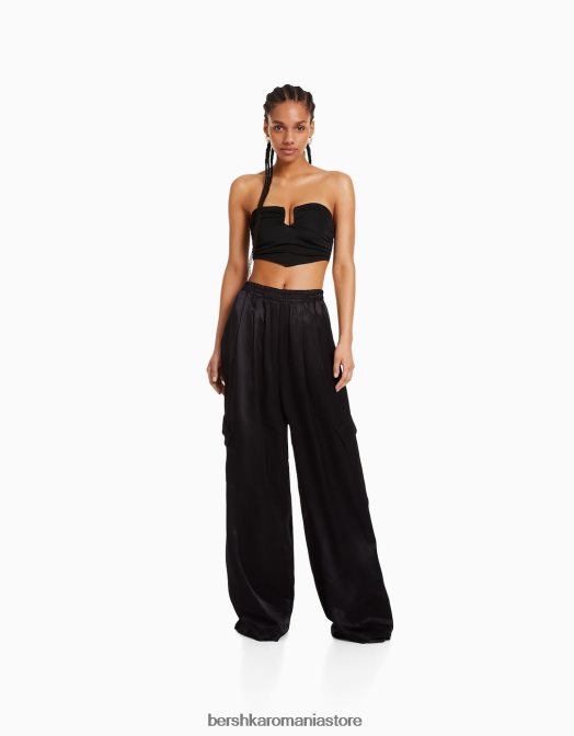 Bershka femei top corset confort cu detaliu negru Z86D694 îmbrăcăminte