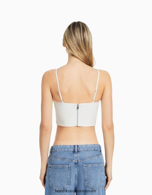 Bershka femei top corset cu bretele cu detaliu bijuterie alb Z86D736 îmbrăcăminte