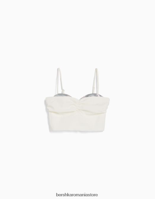 Bershka femei top corset cu bretele cu detaliu bijuterie alb Z86D736 îmbrăcăminte