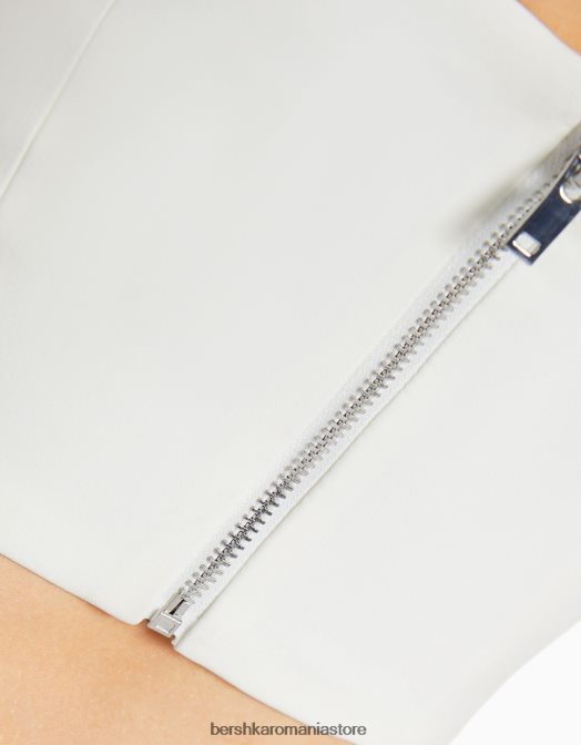Bershka femei top corset cu bretele cu detaliu bijuterie alb Z86D736 îmbrăcăminte