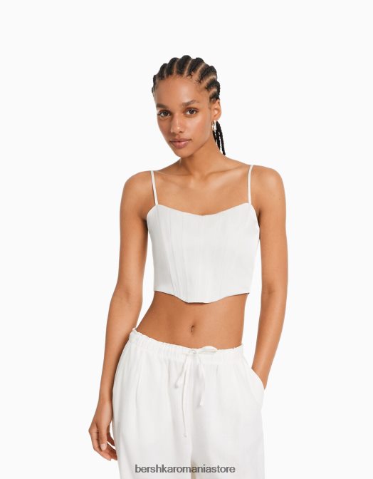 Bershka femei top corset cu bretele din satin cremă Z86D796 îmbrăcăminte
