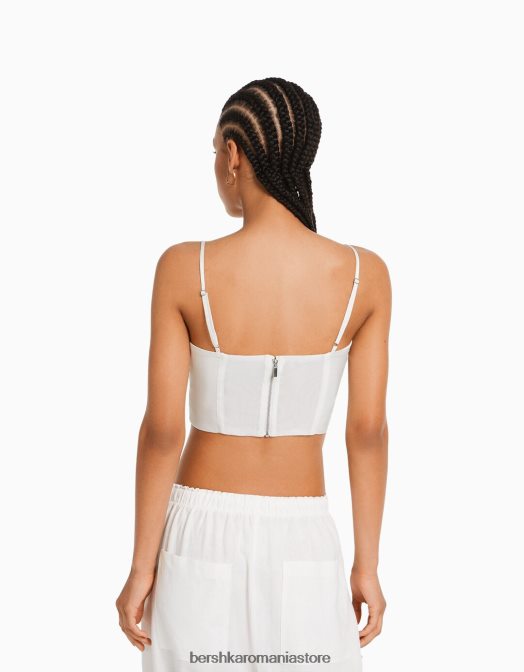 Bershka femei top corset cu bretele din satin cremă Z86D796 îmbrăcăminte