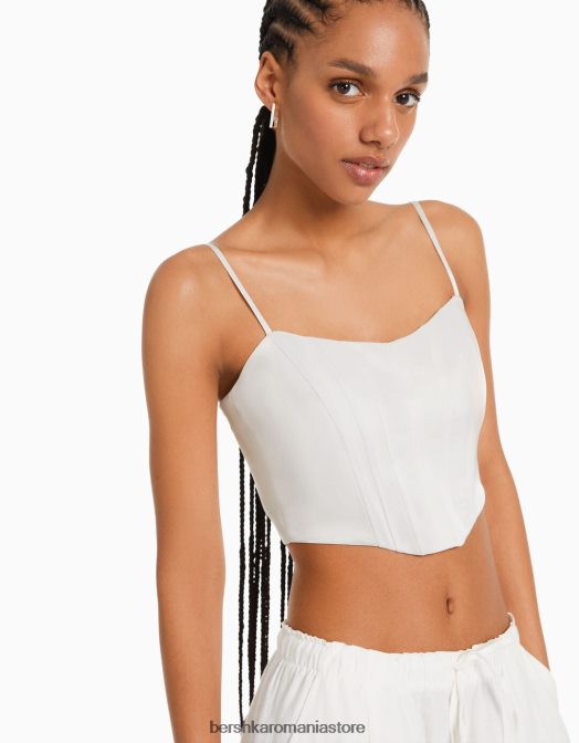 Bershka femei top corset cu bretele din satin cremă Z86D796 îmbrăcăminte