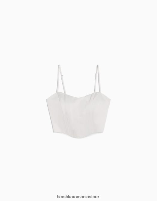 Bershka femei top corset cu bretele din satin cremă Z86D796 îmbrăcăminte