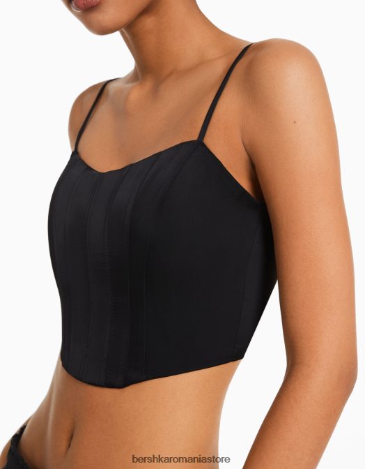 Bershka femei top corset cu bretele din satin negru Z86D795 îmbrăcăminte