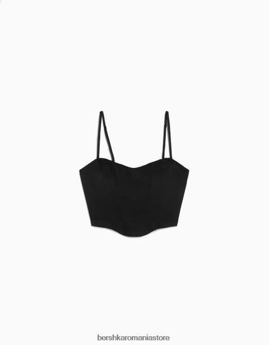Bershka femei top corset cu bretele din satin negru Z86D795 îmbrăcăminte