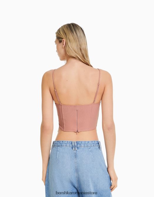 Bershka femei top corset cu detalii de perle artificiale roz Z86D767 îmbrăcăminte