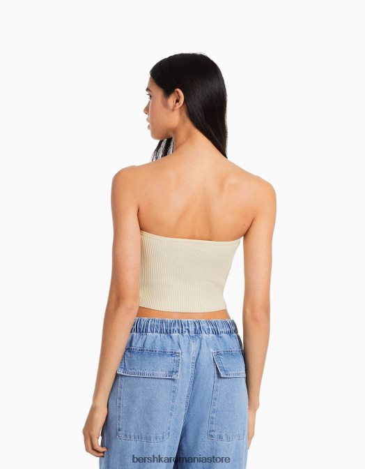 Bershka femei top corset cu nervuri cremă Z86D724 îmbrăcăminte