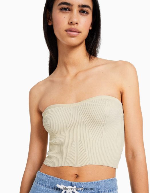 Bershka femei top corset cu nervuri cremă Z86D724 îmbrăcăminte