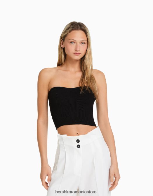 Bershka femei top corset cu nervuri negru Z86D725 îmbrăcăminte