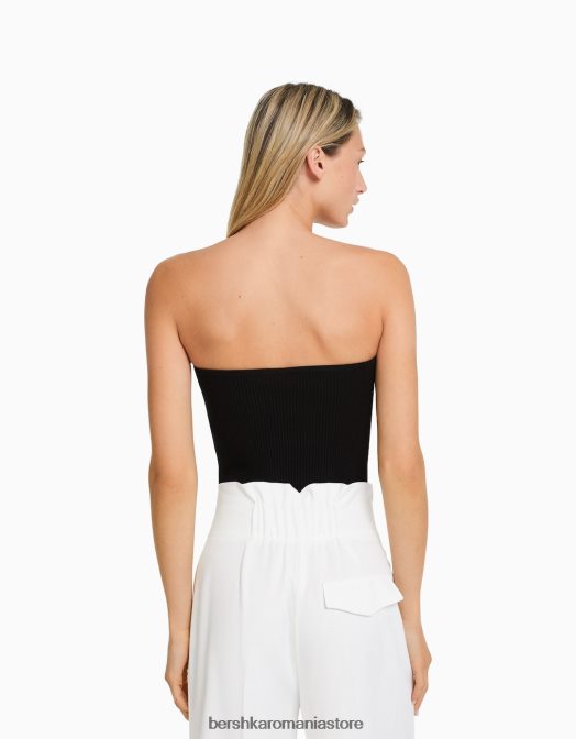 Bershka femei top corset cu nervuri negru Z86D725 îmbrăcăminte